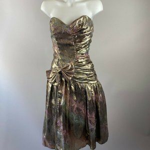 80s Gunne Sax Pink Ombre Metallic Lamé Dress.